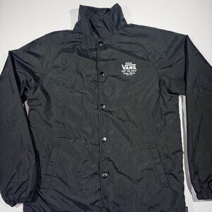 Vans Men's Torrey Black Windbreaker Coach Jacket White Logo Graphic - Size Small